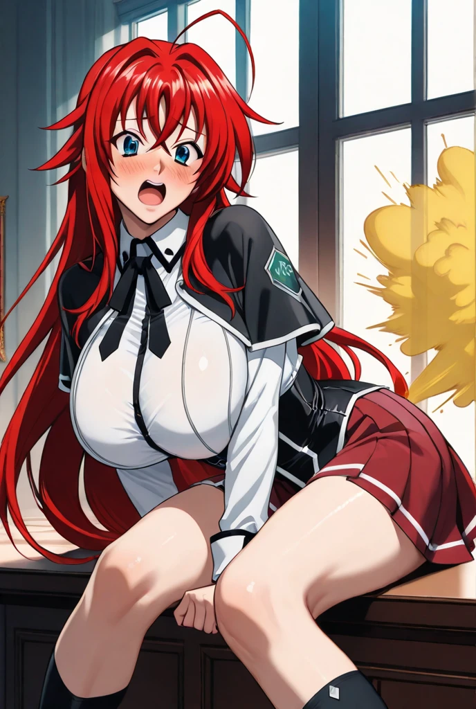 Antme. High School DxD. Rias Gremory.  from the anime Hight School DxD. Diarrhea. She farts. Wants to poop. I need to poop. A very strong, desperate urge to poop. Poop comes out of her butt and stains her panties. She poops in her panties. She poops on herself. She poops on the floor. She poops standing up. She pooped while standing. She pooped in her panties. She pooped on the floor. She pooped under herself. She shit herself. The poop lies on the floor of the room, covered in liquid feces. Embarrassment. Blush. Pee. Standing. Knees together and feet apart. Abdominal pain. Hands on stomach. The panties are stained with diarrhea. Nose flows down my thighs. Cry. Tears in my eyes. Lean forward. Sigh. The girl can't stand straight. 8k Ultra detail. Better quality. A high resolution. ????. Full height. Full body.