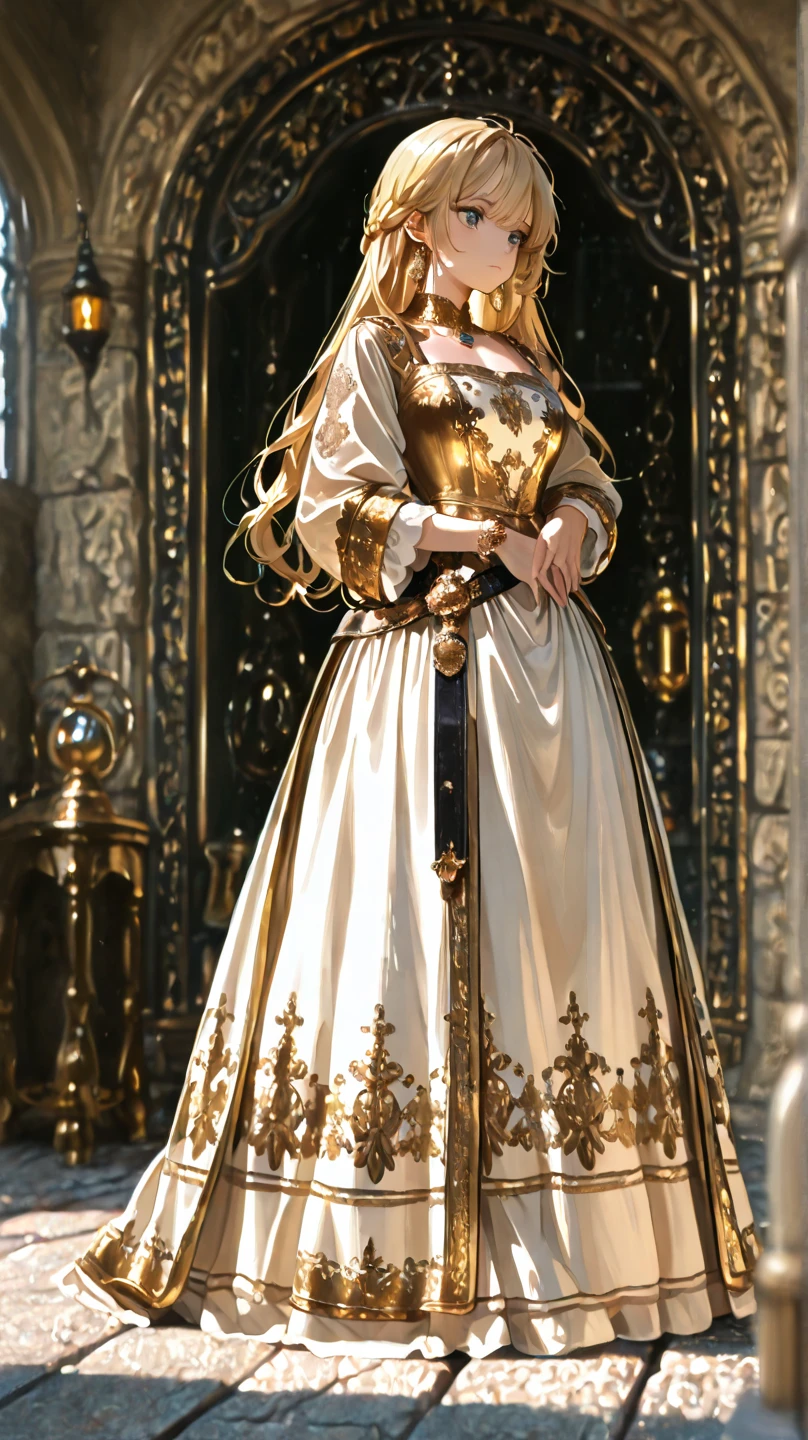 portrait, girl, middle ages, classicism, andrey atroshenko style, traditional media, realistic, figurative, fine art, HdR, 8k, original character, high resolution, High detail, focus on the face, THICK THIGHS, LONG AND BEAUTIFUL LEGS, YOUNG MAIDEN, Musa, MEDIVAL PRINCESS, middle ages, SILVER ARMOR, SILVER DRESS, sitting, LEGS DISCOVERED, sitting EM UM TRONO, sitting DE LADO