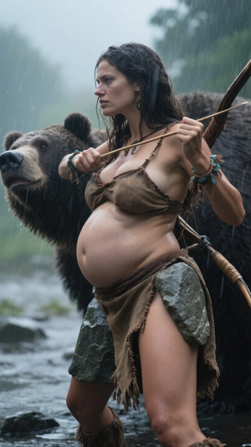 DSLR, F/2.8, Lens Flare, 5D, 16k, Super-Resolution . realistic style, key visual, vibrant, studio realistic, highly detailed A different mood whimsical full body view Huge gorgeous pregnant Neanderthal woman with a giant belly, wearing bear skins that cover most of her body and a wolf skin bra, she is hunting with a spear in a forest at night, bloody, (((Giant pregnant belly))), hyperdetailed, by Seb McKinnon, by Aeron Alfrey, by Stephen Gammell" intricate details, highly detailed, highly detailed face dynamic pose, complex background, Dark fantasy, nightmare, dark luminescent sea scary, Alyssa Monks, Brian Froud, Arthur Rackham hyperdetailed, oasis, ouroboros dark art by by Jean Baptiste Monge, Alberto Seveso, Jeremy Mann;, professional ominous concept art, by artgerm and greg rutkowski, an intricate, elegant, highly detailed digital painting, concept art, smooth, sharp focus, illustration, in the style of simon stalenhag, wayne barlowe, and igor kieryluk., Mysterious, Pregnant, Pregnant, Pregnant, Pregnant, Pregnant, Mysterious