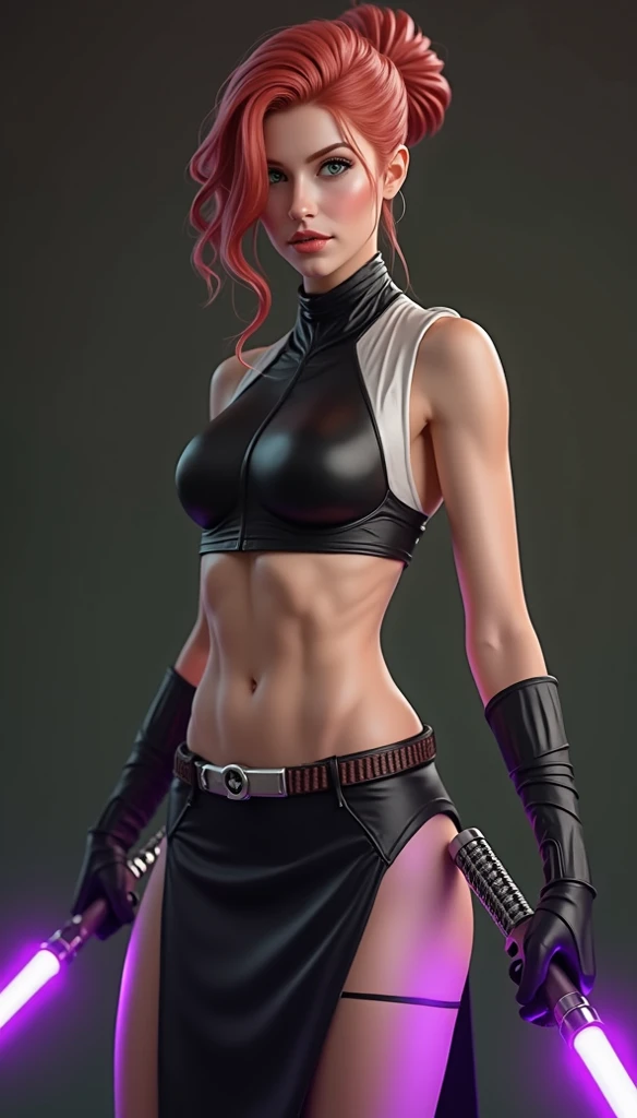 kateb2023, sci-fi lair, 1girl, 8k, uhd, best quality, trending on arstation, full body, photorealistic, masterpiece, raw image, skin pores, detailed skin, 5 fingers, purple outfit, sunglasses, purple top, white scarf, cowboy shot, black hair, battlefield, action shot, abs, bare arm, tactical, utility belt, purple archer glove, bare midriff, sexy, cleavage, thong