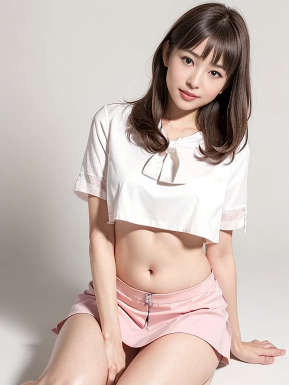 Ultra mini skirt(red and pink plaid)An 18-year-old high school student wearing a tie and white shirt.、((Sexy Panties:1.6))