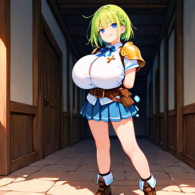 Anime style, Painting, absurderes、perfect anatomia、Zelda、bra very、Bra visible from clothes、Braline、breastsout、short hair, Classroom、cleavage of the breast、clavicle、desk、From above、big breasts, on desk, pleatedskirt, School Desk, student clothes, see -through, The shirt, sitting on, Sitting on a desk, skirt by the, solo, thighs thighs thighs thighs, red blush, ssmile