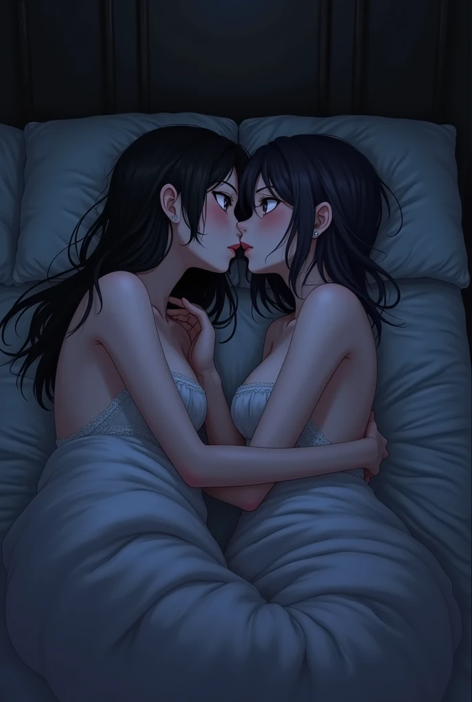 score_9,score_8_up,score_7_up, masterpiece, best quality, grey bra and underwear ,tall slender body, wide hips, blushing, 1girl,solo,indoors,laying on bed, breathing, pov, beautiful, one neckhole, glowing pink eyes, hearts in eyes,blushing ((two heads))