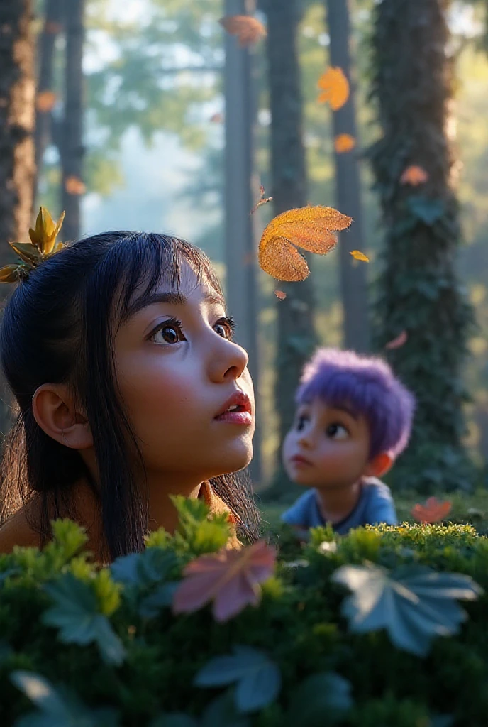 Tip: A very charming girl with a backpack and on her shoulder a beautiful butterfly of intense blue color and golden sparkles on its wings, surrounded by nature in a magical forest.
The illustration is a high definition illustration with 4k resolution., with highly detailed facial features and cartoon style visuals.