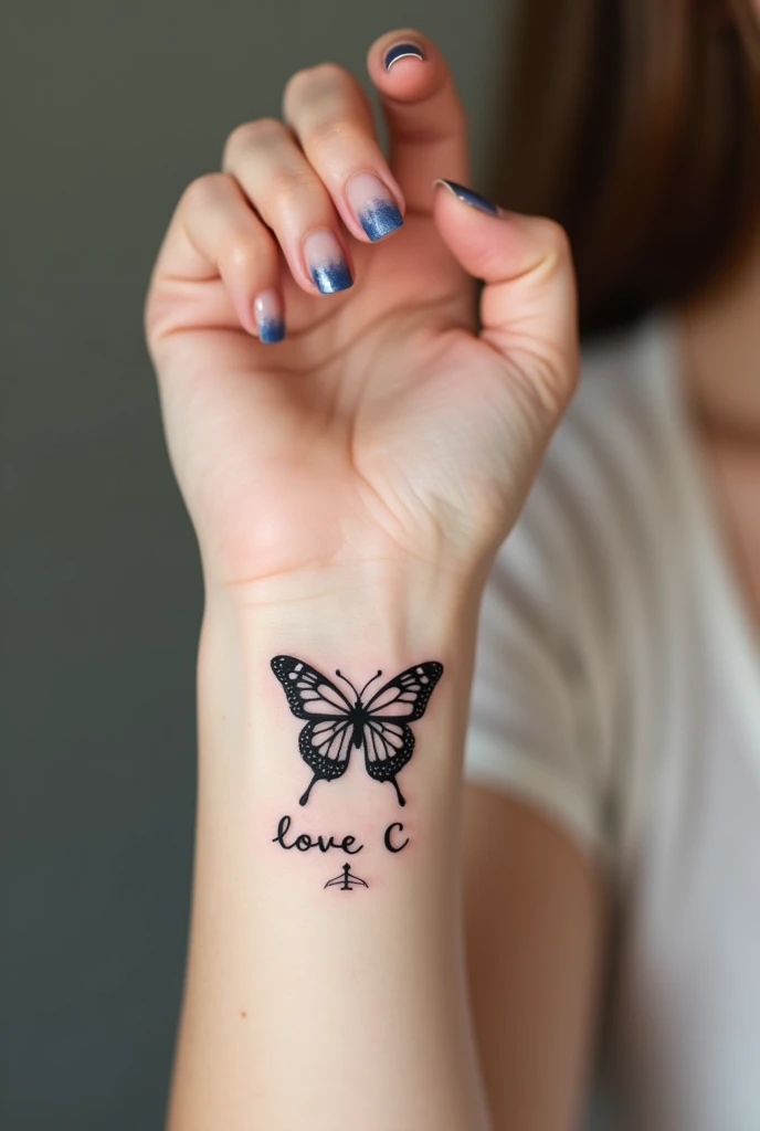 a inspired hand tattooo of writing lp,LP or Lp
