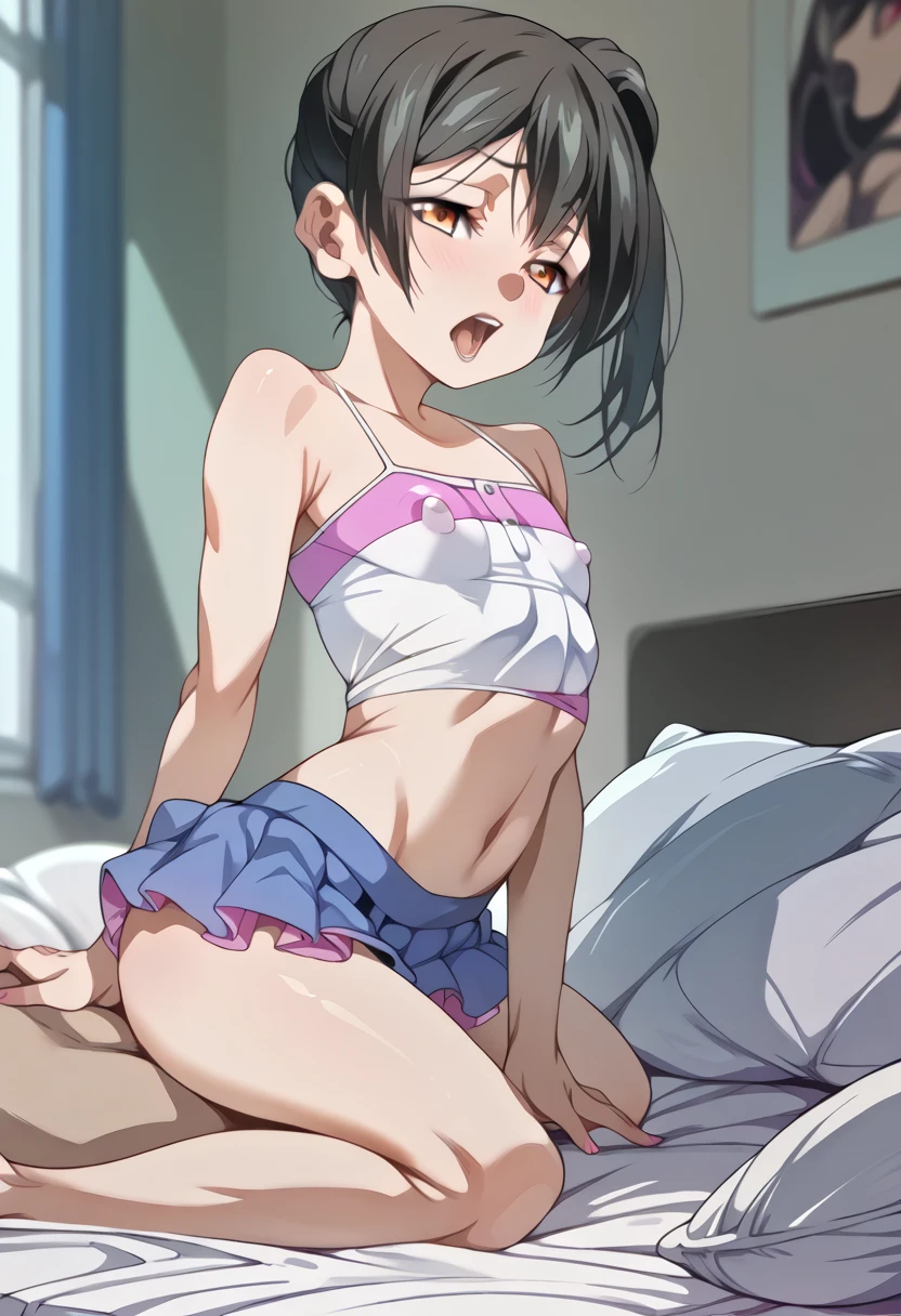 Perfect anatomy, embarrassing, embarrassing, short hair, black hair, small breasts, hospital, bed, lying down, several doctors around, naked, wearing a diaper, discomfort in crotch