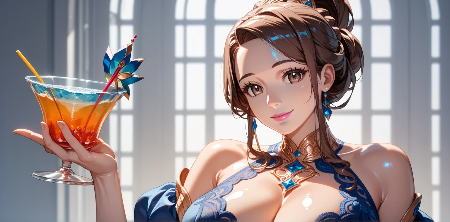 xianghua,brown eyes, short hair with long locks,
smiling, standing, leaning forward,
short blue dress , cleavage cutout ,hairband, detached sleeves, jewelry, puffy sleeves,
lake, stars, labyrinth,
(insanely detailed, beautiful detailed face,beautiful detailed eyes, masterpiece, best quality),solo, <lora:xianghua-10-SC6:0.7>