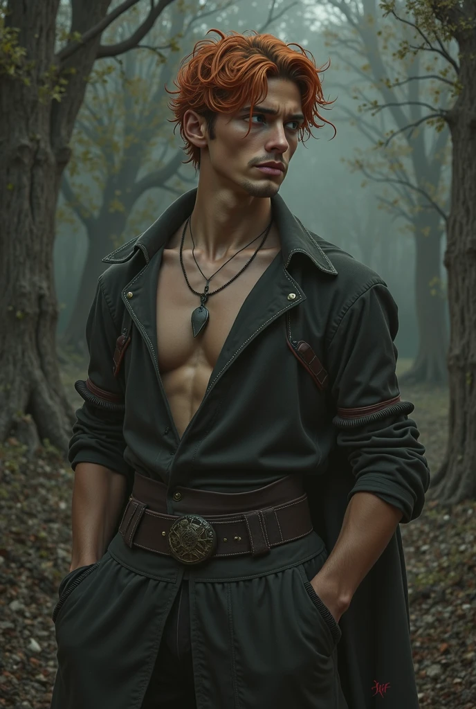 20 year old man,Handsome young man,Extraterrestrials,Muscular,Take off your clothes.,sexy,Height 180 cm.red hair, Cloudy face,in the forest,Anime