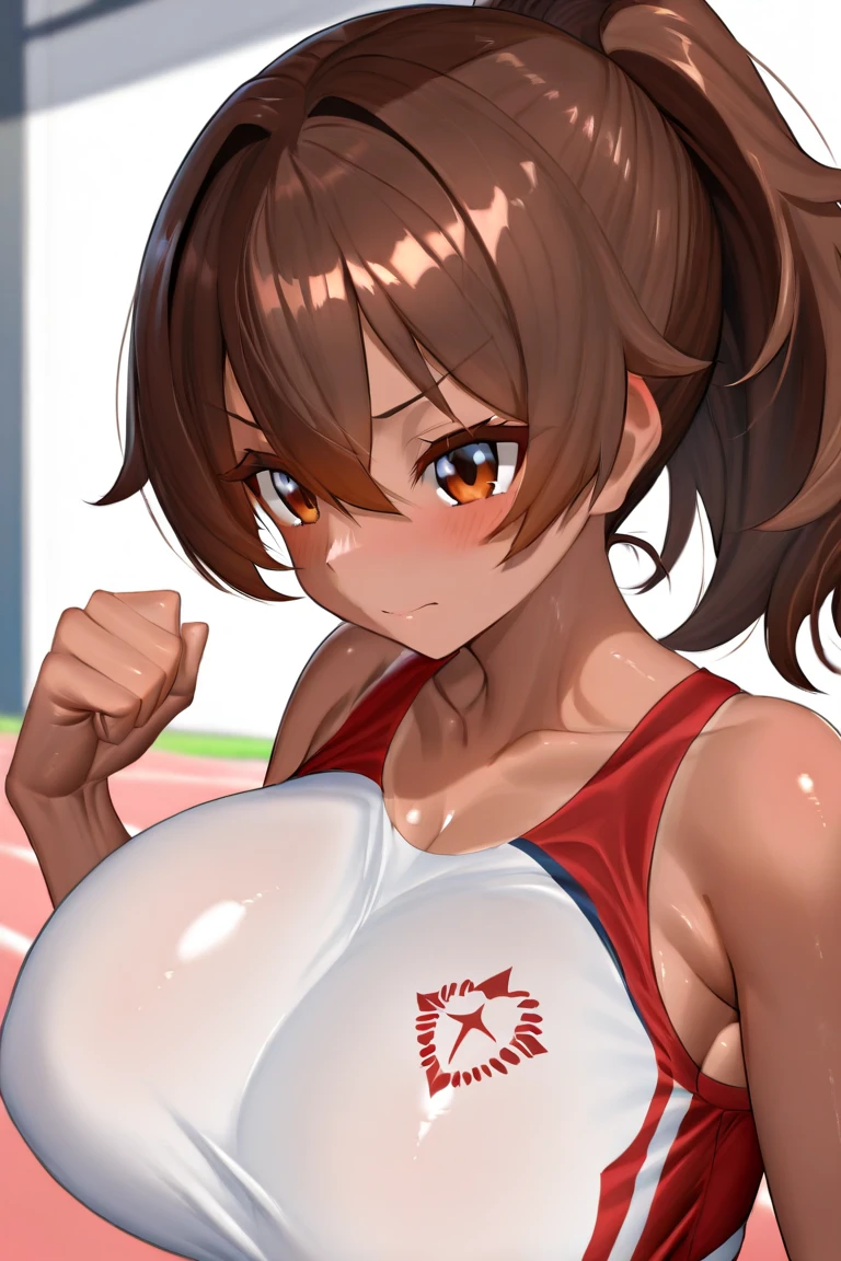 track and field athlete、short-range、arena、athlete、Beauty、Glasses、Upper body、meaty、Glamour、breast enhancement、