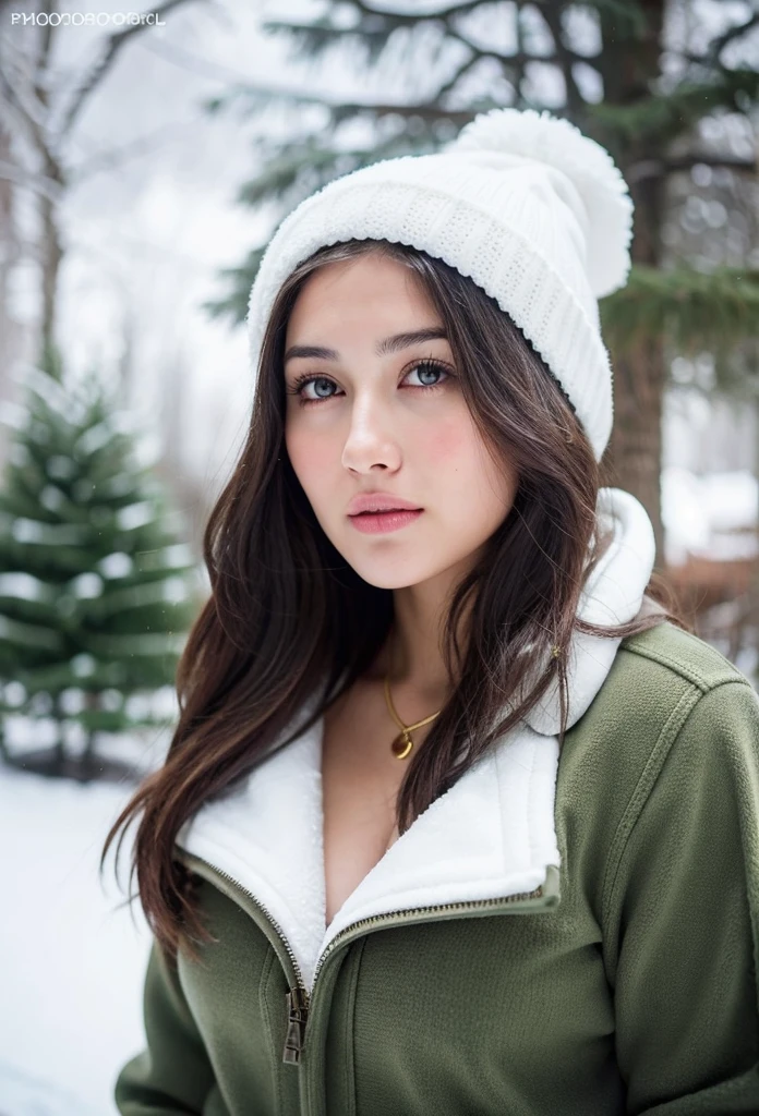 Beautiful Native American 16 year old in puffer coat, large breasts, silk