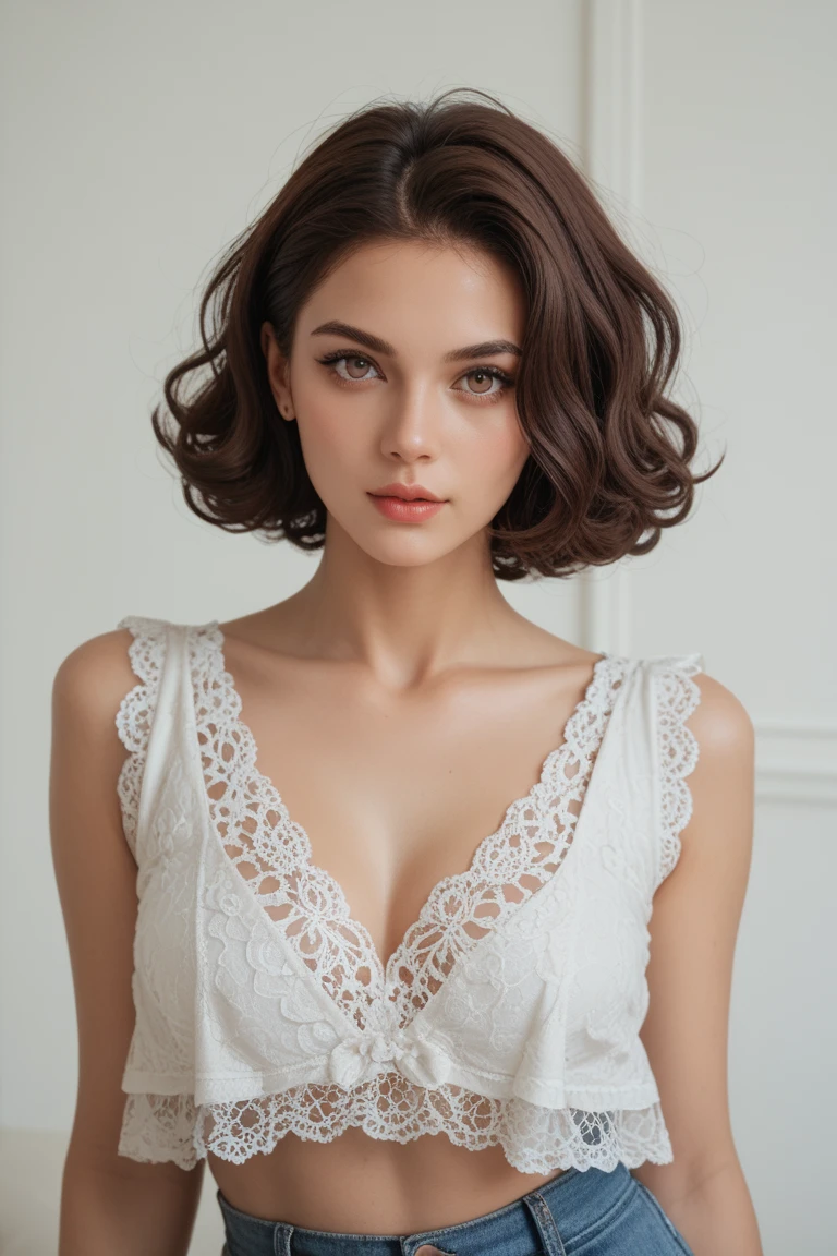 Woman with curlers in lingerie 