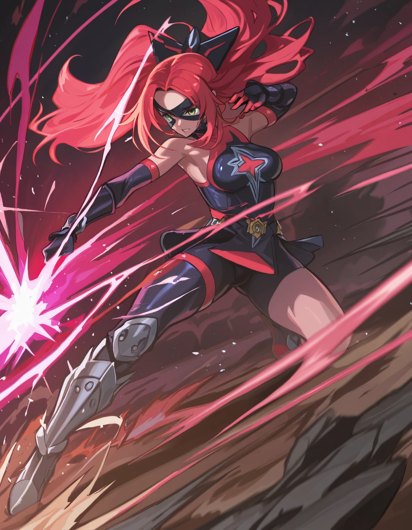 ultra-detailed, Explicit, Beautiful body, Beautiful Nose, Beautiful character design, perfect eyes, perfect face, ultra highres, 4K, beautiful legs, perfect legs, Nice hands, Perfect hand, Masterpiece, Best Quality, Highly detailed, illustration, absurdres, street fighter, doll suit, shadaloo doll, dollsuit, expressionless, blank eyes, looking at viewer, red gloves, emotionless, black latex, corrution, mind control, female combatant, full body, hypnotized, unhappy trance, full body suit, ribbed bodysuit, both arms at side, obey, perfect female body, extremely glossy latex, hypnosis, hypnoLora, empty eyes, Mind control device, poses, submissive_pose, Slave, hat, necktie, stand up straight, standing, standing at attention, hat, necktie, belt, latex, ribbed bodysuit, thighhighs, garter belt, Fighting Stance, extending the right arm from the shoulder into the air with a straightened hand, military, thigh boots, solo, 1girl, We Never Learn, Mafuyu Kirisu, pink hair, long hair, blue eyes, from back, looking from back