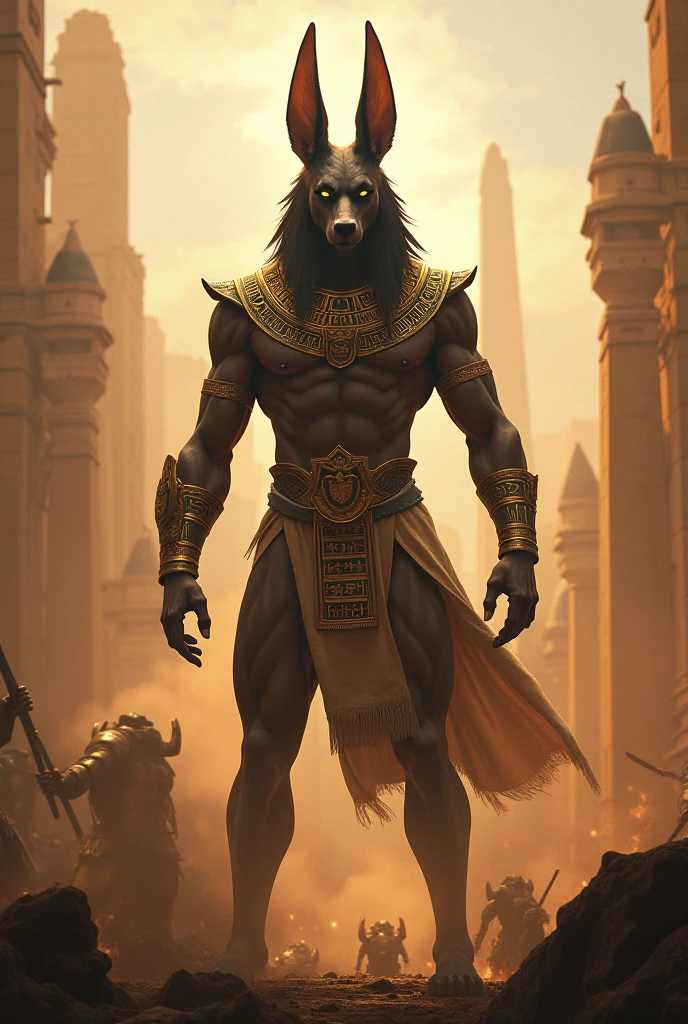 God Anubis imposing destroying a citadel