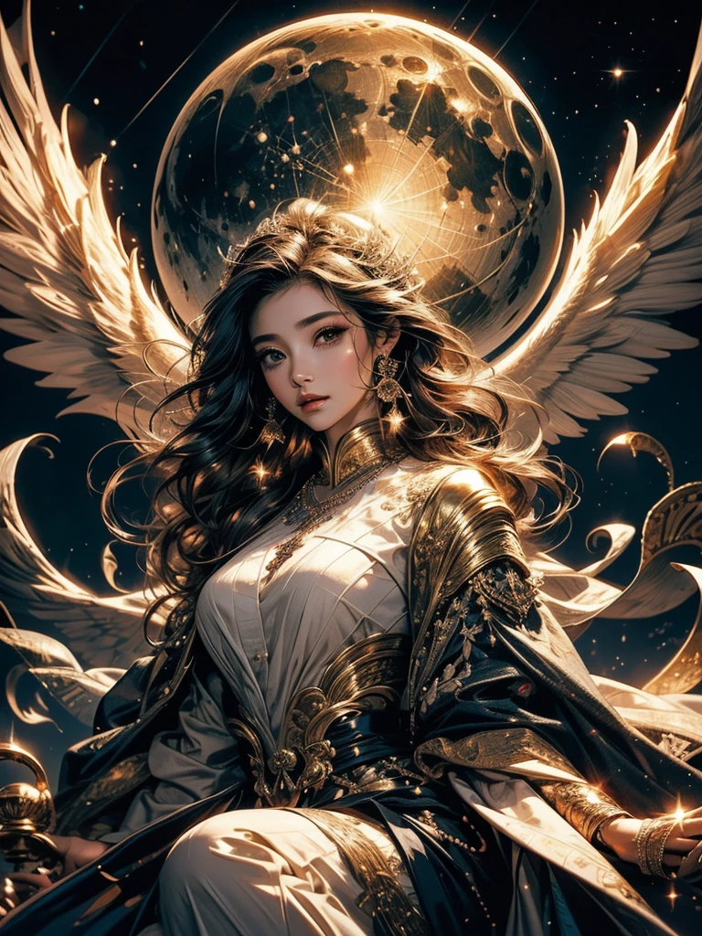 unparalleled masterpiece ever, finely best quality, (solofocus), (face perfect:1.1), (High Detail:1.1), Dramatic, 1male people, (pale-skinned), Long grey hair, Eyes of Gold, 独奏, length hair, a moon, natta, Purple Sorcerer Uniform, full pouty lips, Covered, Magic City, 细致背景, epic exquisite character art, Gorgeous ultra-detailed face, 细致背景, 电影灯光, Art by Zephyrhant、Archangel Haniel、Greno-Feather、Beautuful Women、greenr、venus、a moon、Archangel Haniel's main role is to connect man with the kingdom of God、
Raising the spiritual spirit and awareness of human beings、Helping Humans Draw Closer to God's Wisdom and Truth、It also plays a role in conveying the teachings of God in a higher dimension in an easy-to-understand manner so that humans can understand them.!
Haniel's information seems to be related to Venus and the Moon.、When you want to strengthen the mysterious energy with the energy of the moon, Haniel will be your helper.!