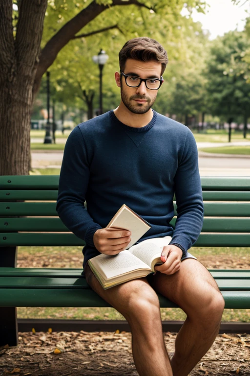 A man was sitting in the middle of a lush forest with tall trees. He was holding a thick book and looked very focused on reading it. Around him, several other books could be seen open on the green grass. In the background, the setting sun gave off a yellow light softness that radiates between the branches of the trees that grow thickly." very realistic, high resolution, 8k resolution, intricate details, dramatic, wearing dark green colors micro thong with medium bulge,pale skin, skinny, good lighting, very pale skin, light skin, model with attractive body,medium bulge and medium butts,(Best quality, 8k, Masterpiece). High Detail , superior quality, natural lighting, beautiful, sexy, correct anatomy, good composition,realistic shapes, realistic skin tones,Natural eyes,realistic eyes,looking up at viewer,vpl,realistic muscles,Realistic wrinkles on the skin,Realistic arms and legs,Realistic face,realistic hair,Make a sexy and seductive face, Clear Focus: 1.2, Perfect Body virile: 1.4 , Slender Abs: 1.2, Highly detailed face and skin texture, detailed eyes, double eyelids, big upper lip, man focus,amazing composition, front view, HDR, volumetric lighting, ultra quality, elegant,Post a erotic photoshoot,Realistic pose,detailed hair,full body,Fujifilm XT3 photorealistic art by midjourney