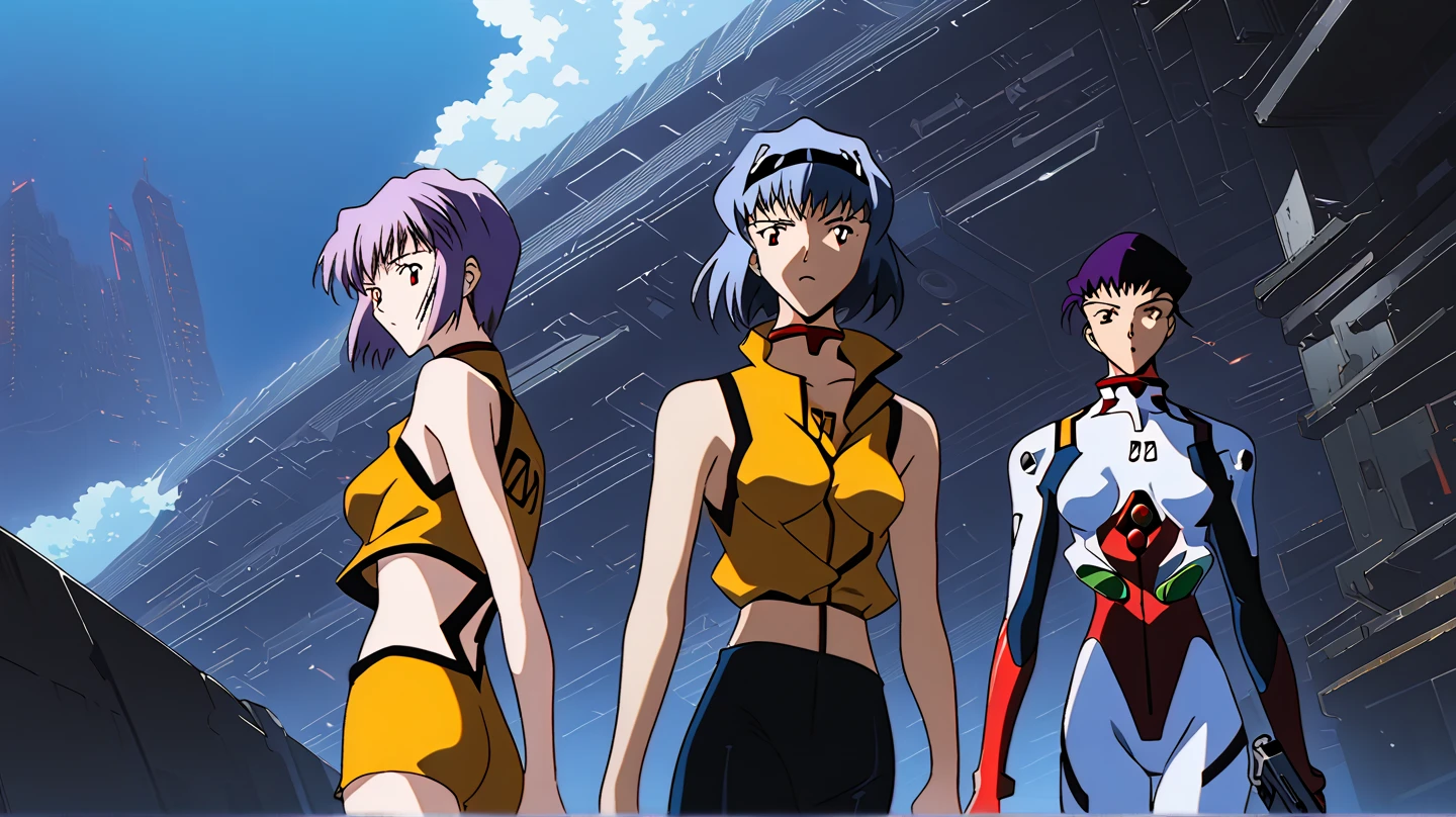 A scene from the anime Cowboy Bebop, the character Spike Spiegel and Faye Valentine stand with their legs apart and aim at enemies with 2 Desert Eagle cal pistols. 50, full compliance with the Spike Spiegel character, ironcore, high definition, texture smoothing, contrast of the new anime, dynamic plot, high image complexity, high detail, spaceship in the background, octane render, 3D effect