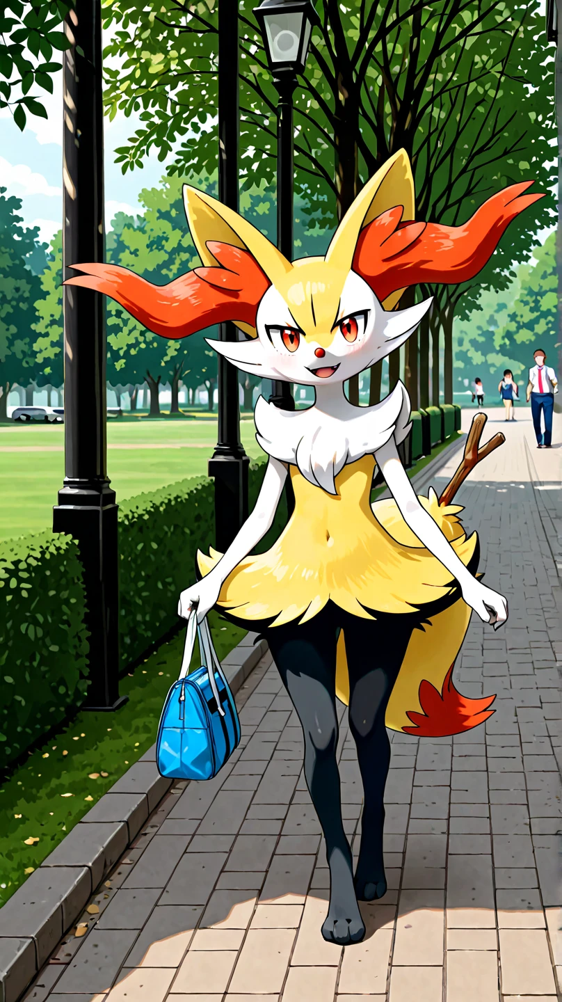 Blick auf den Betrachter, (Braixen, Pokemon, Haltestock in einer Hand, Pelz), (stehend), massiver Hintern, Po Fokus, sexy furry,