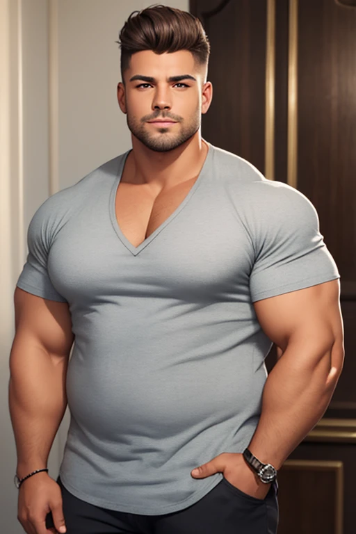 Dad was draped in white gauze，M legs，Show off your body generously，beachside，Strong body，bellyfat，detailed back ground，40-year-old middle-aged man，male people，he is about 40 years old，Thick eyebrows, Big eyes，opens his eyes wide，With a smile，Gentle expression，musculature，