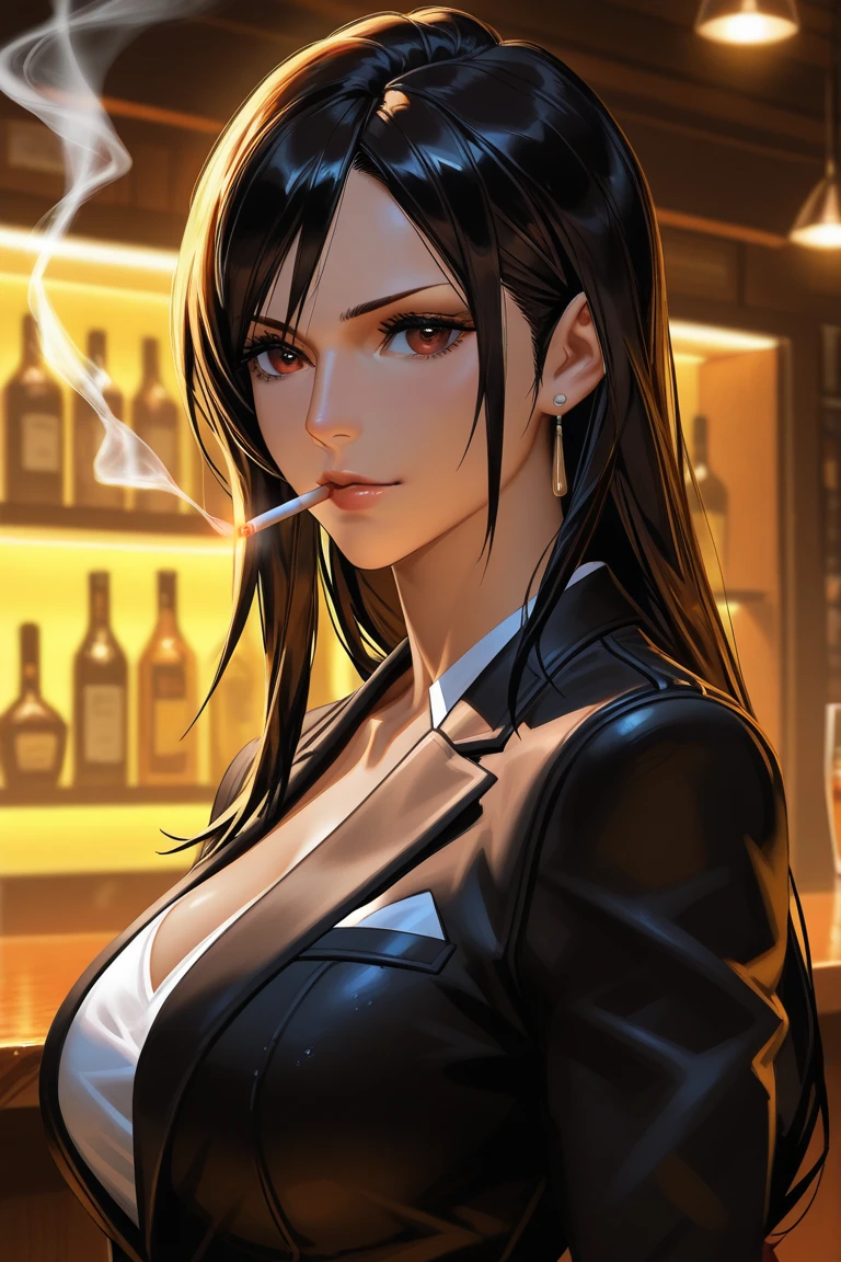 black haired smuggler in a disreputable bar