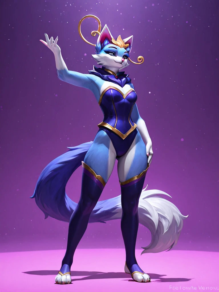 Azure the female deer, blue belly dancer outfit, blue hair, red lipstick, blue boots, full body, tiny toons style