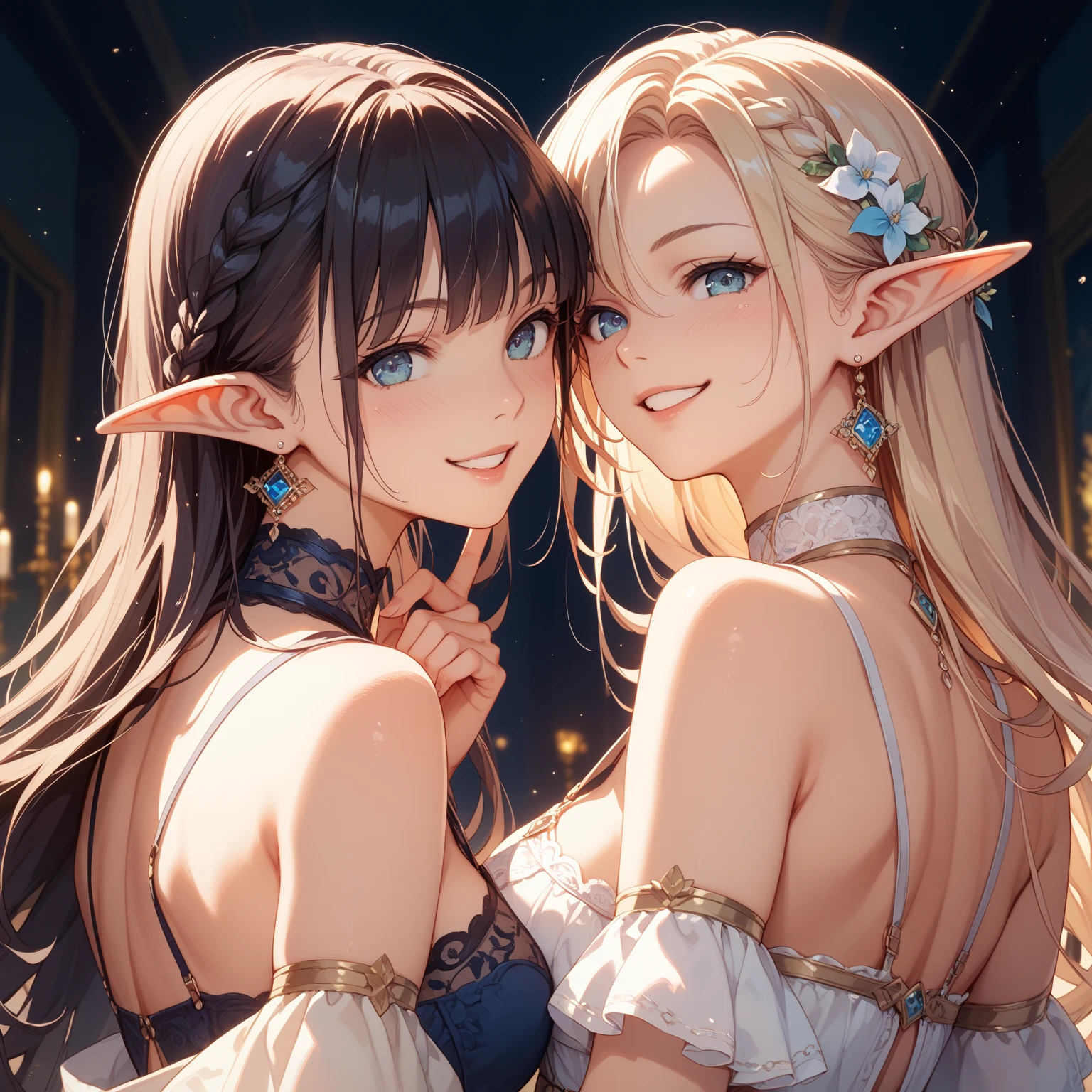 (masterpiece, detailed shadow's, detailed background, detailed background, best quality, expressive eyes, perfect face), (2elve girls, dancing together), wearing expressive small clothes, wearing expressive ornaments, wearing expressive jewllery, different hair colors, different hairstyles, ((crowded ballroom)), little clevage, best angle,