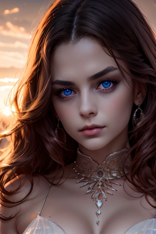 detailed woman face looking at the camera, blue eyes, hot thick red lips, mouth parted with sensuality, tits slipped visible, correct deformed fingers, photorealistic, sharpened eyes, ((bigger chin))