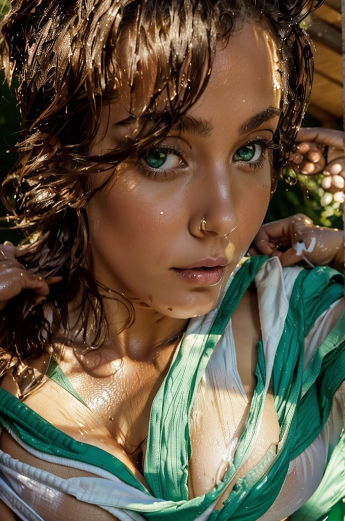 analog film photograph, photo of an elven maiden, 18-years-old, amazonian stature, athletic hourglass figure, wearing a bralette and a sarong, warm almond complexion, pointy elf ears, dark hair, wild shaggy bob cut, resembles Margaery Tyrell, posing in a steamy royal bathhouse, damp clothes, wet skin, dripping matted hair, RAW Photograph, dslr, soft lighting, high quality, film grain, Fujifilm XT3, detailed skin with visible pores, insane details, masterpiece, 8k, 35mm photograph, dslr, kodachrome, faded film, desaturated, grainy, vintage, Lomography, stained, highly detailed, found footage, long elven ears
