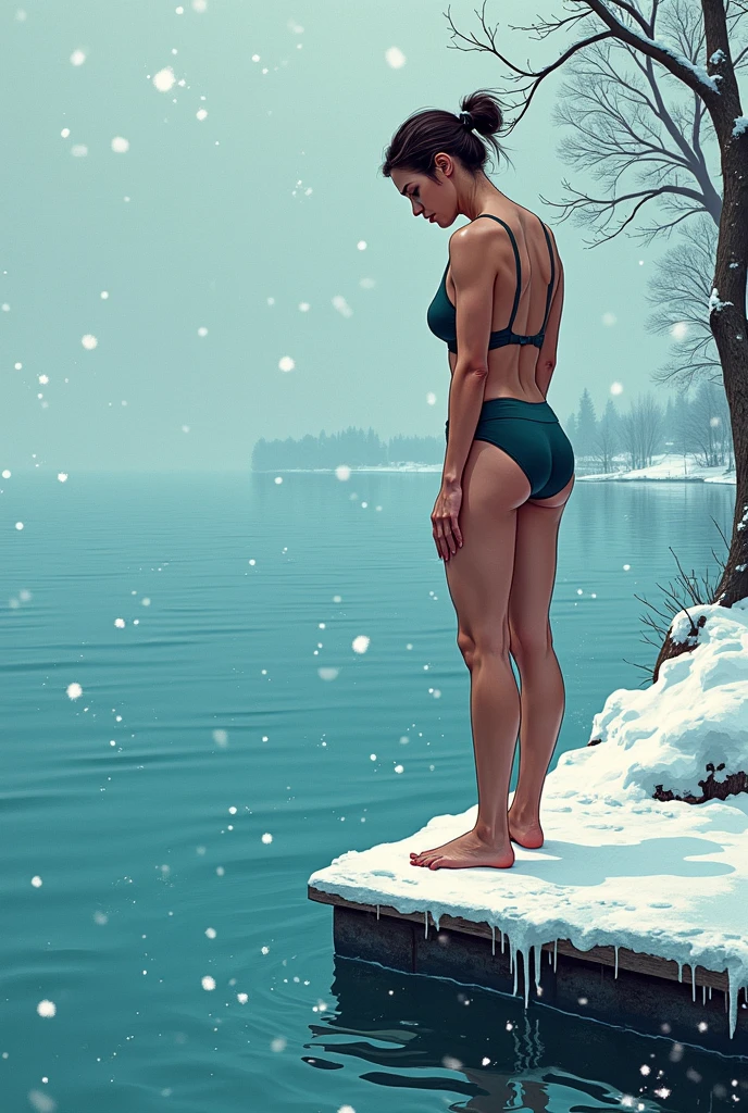 epic realistic woman taking a tan on top of a snowy mountain, a model shot of an epic beautiful woman waring a bathing suit, (best details, Masterpiece, best quality: 1.5), ultra feminine, ultra detailed face, full body, black hair, long hair, wavy hair, wearing sunglasses, on top of snowy mountain, alpine mountains range background, sun light,  ultra best realistic, best details, best quality, 16k, [ultra detailed], masterpiece, best quality, (extremely detailed), ultra wide shot, photorealism, depth of field, hyper realistic, 3D rendering