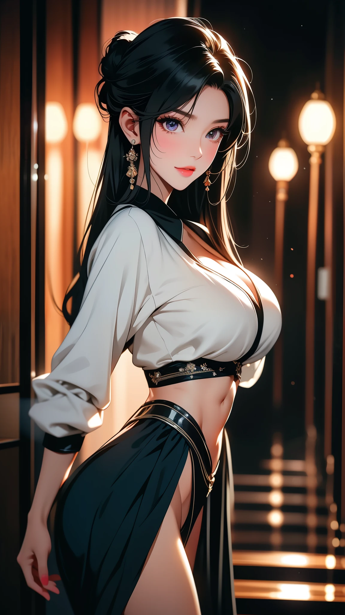 Best quality, woman, (long hair), black hair, (drooping eyes:1.1), (black mouth mask:1.1), prensenting panties, (white panty), (pee stain panty:1.3), (yellow stain panties:1.2), (holding panties:1.1), (pantis in hands:1.2), looking down, (shy:1.2), (blush), (five fingers), (round breasts), (bubble butt), (wide hips:1.1), (slim waist:1.1), (thick thighs:1.1), (detailed face and eyes:1.2), masterpiece, best quality, clear detail, ultra-detailed, high quality, beautiful detailed, office lady, (mole under the eye), (detailed hand and finger:1.2), (medium breasts:1.2), (busty), (deep cleavage:1.2), (labia outline:1.3), (hard teat:1.3).