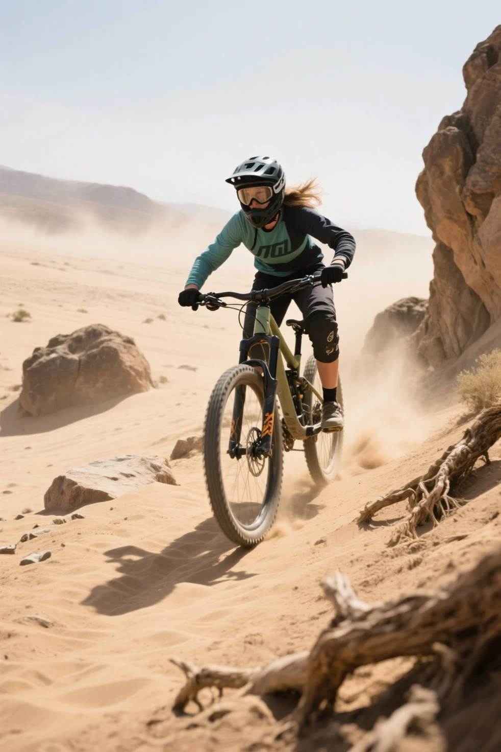 Create a pattern for a bandana with desert colors and bikepacking elements, in basic illustration