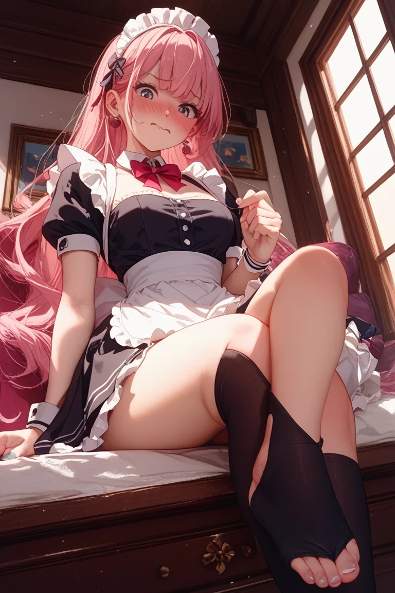 muste piece、masterpiece、highest quality、Super detailed、High resolution、8K portrait、High definition CG of Unity 8k wallpaper、cute type little:1.5、Lori:1.5、Highly detailed CG unity 8k wallpaper、Realistic、real person、 portrait photography、shiny skin、High definition、(16 years old:1.2)、(1 girl)、beautiful clear eyes、extremely detailed description、delicate face、nice lips、slender body、flat chest、(thin waist)、thin legs、(garden:1.6)、1 girl, cute type, perfect face, seriously, (blush:1.5),(Pink hair twin tails:1.3),(flat chest:1.3),((Maid clothes:1.3)),(black dress),(half nude:1.2),(I have nipples:1.2),(looking at view),(from front),gran,(wearing shoes),((climax in vagina:1.5)),(hands behind back:1.2),(squat)