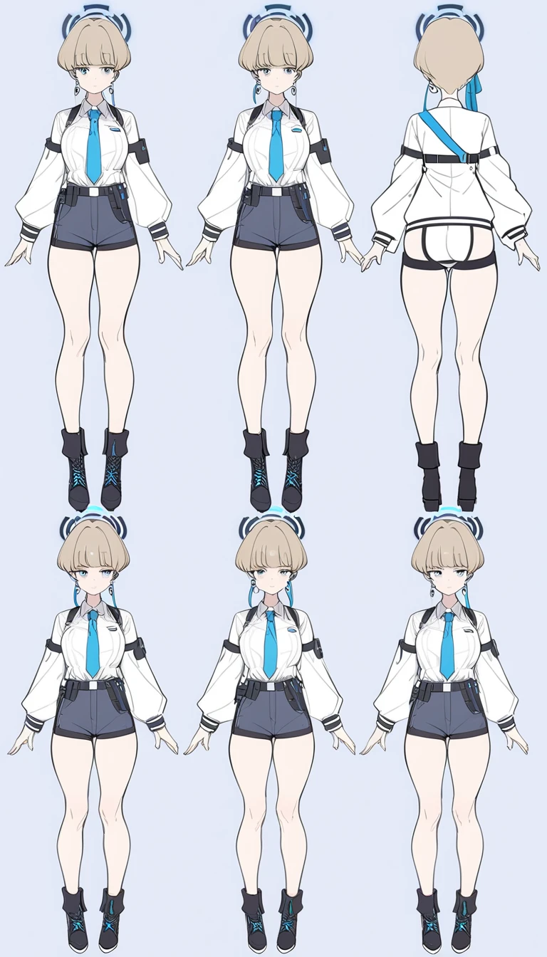 Character blueprint、Character blueprint、full body Esbian、frontage/Lateral face/on back、hight resolution、1girl in、undergarment、7 colors of lingerie、student clothes、Cute anime illustration、Prismailiya