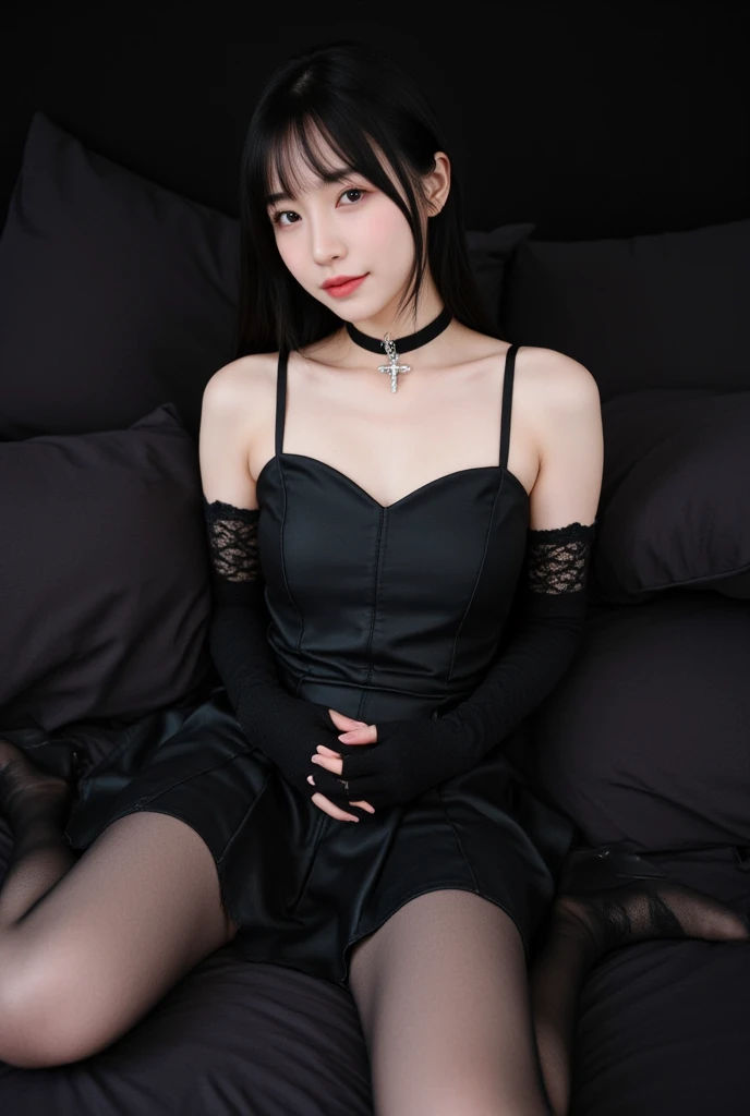 A maid, (in bedroom), various hair styles, night, details face, short skirt, seducing, sleeveless, maid uniform, armpits, laying on bed