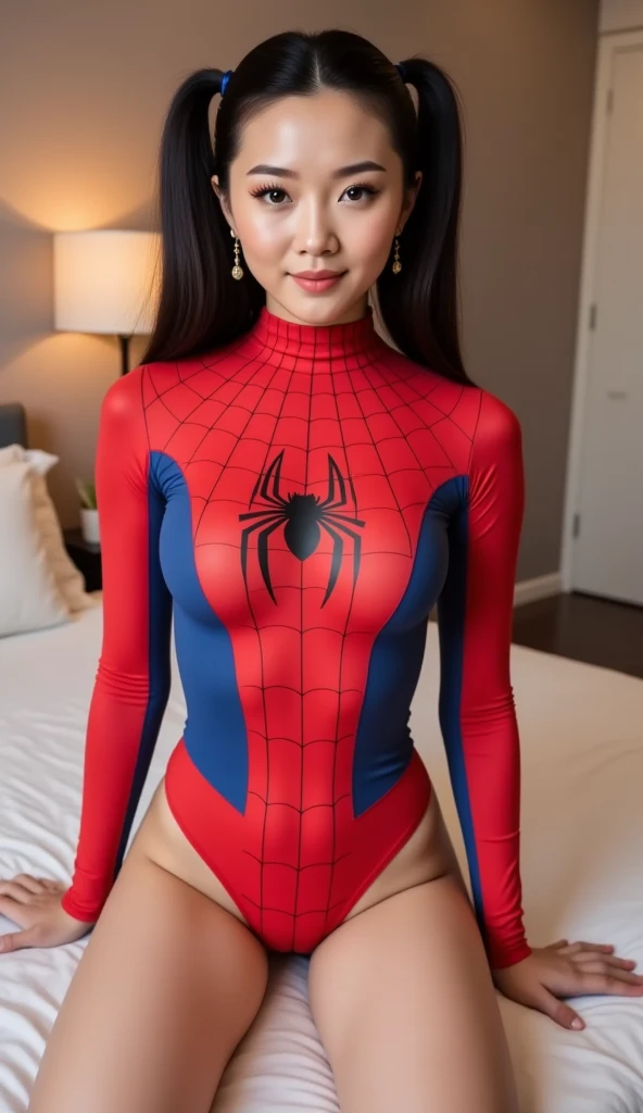 (best quality,ultra-detailed,realistic:1.37), digital illustration, (sexy woman wearing a Spiderman costume), detailed eyes and face, beautiful detailed lips, sexy body, big breasts,long eyelashes, big breasts:1.3, Close-up photo, Sexy woman wearing a Spiderman costume, long hair, ((Take a photo from below the thigh)),vibrant colors, dramatic lighting, comic book style, Sexy woman wearing a Spiderman costume, seductive pose, skyscraper background, view dark sky, tall buildings, (Undressing nude), show your pussy, show your pussy, show your pussy, nude pussy