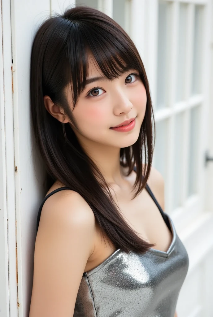 (One woman),24 talents、 (Black long camisole dress、Off the shoulder), ((Big ample breasts)), ((slim, Big breasts and small waist:1.4)), ((Broad shoulders、Wide Hips)),
Tabletop, Highest quality, Realistic, Ultra-high resolution, Depth of written boundary, (Detailed face:1.2), (Fine grain:1.2), (Detailed Background), (Tabletop:1.2), (Ultra-detailed), (Highest quality), Complex, Overall Movie, photograph, (Gradation), colorful, Detailed landscape, Visual Key, Shiny skin,Face Focus、From above、Close-up、