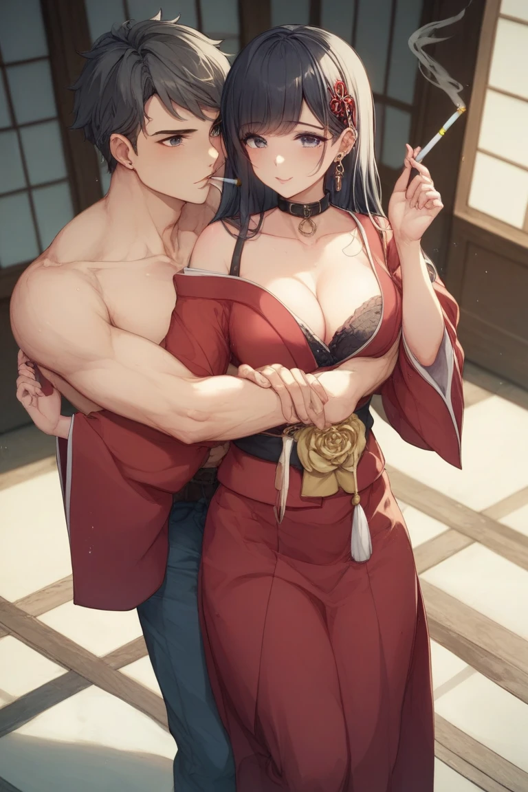 (8K、RAW shooting、highest quality、master piece:1.2)、Super detailed、super resolution、(real、real:1.37)、Portrait、High-definition RAW color photo、professional photography、highly detailed face、 highly detailed body、 perfect anatomy、detailed background、(((1people Girl and the Demon King1people)))、(20:1.2)、20th generation、pretty girl、Realistic body shape、、White skin、glowing skin、slim body、black hair、((short hair))、(neat bangs: 1.4)、cute face、real-looking face、delicate eyes、Drooping eyes、((jungle))、((Captive Woman))、(((No bra)))、(((whiteYshirt)))、(((The woman's shirt was removed、a woman's breasts are exposed.)))、((Black panties))、((Woman with wide open legs))、((standing posture))、((tough demon king:1.5))、((Demon king hugging a woman from behind、Grabbing a woman's breast))、((the devil is naked))、((the rope tied her body))、wet body、((Rough rope digging into my crotch))、((A large amount of liquid flows out from the crotch))、((both hands tied))、((restraint))、((the devil puts his hand inside the woman''s crotch))、earrings、necklace、bracelet、((face turned to the side))、((Woman closing her eyes and yawning loudly))、((look at the devil))、contrapo、dynamic lighting、((Firm D cup))、((cleavage))、((look behind you))、((Anguished expression))、