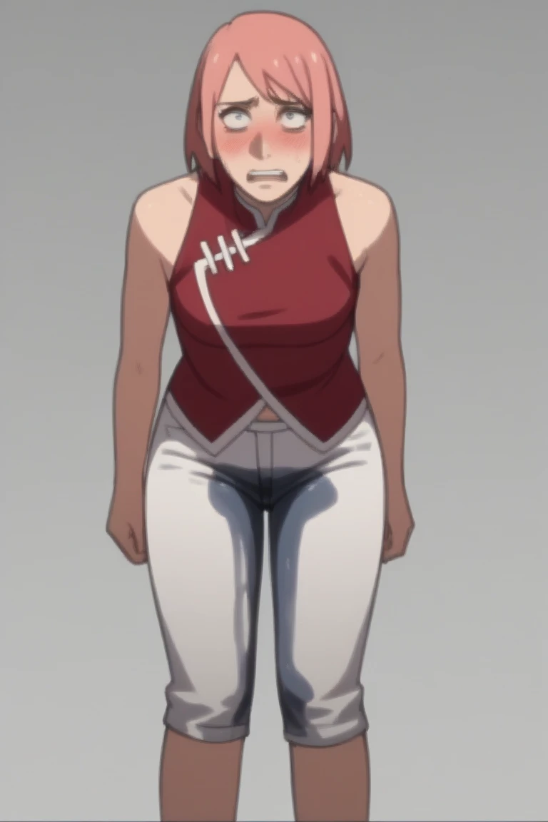 rhea, solo, red hair, full body, highres, detailed face, pantyhose, shorts, bend, over