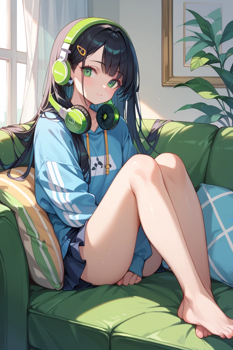 child，（​masterpiece，Highest Quality），turquoise short sleeve hoodie，Crop Top Look，Plaid mini skirt，A dark-haired，World of toys