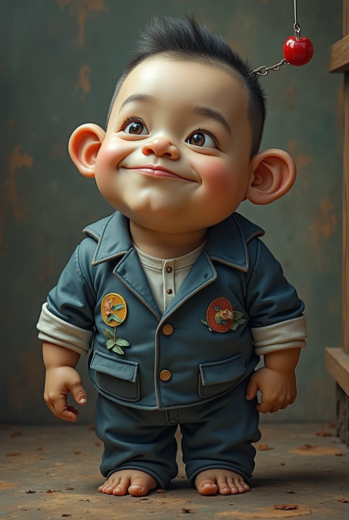 Little fat boy with a paintbrush drawing, cute, happy expression, five fingers, five toes --auto --s2