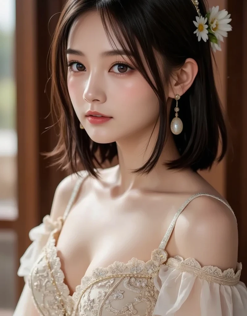 ((((8k))),((Extremely meticulous CG)) ,(wallpaper),16k,((Extremely refined and beautiful)),(((Masterpiece))),(((best qualtiy))),(((Ultra High Resolution))),beautiful light up,Perfect lightning,realistic shaded,((high resolution)),(Smooth and flawless fair skin:1.5),(pale skin:1.3),(Extremely exquisite facial details:1.2),(perfect body:1.1),(ultra-detailed),((A beautiful little girl,solo)),(little child:1.8),(2 years old:1.8),(small head:1.2),(colorful wreath:1.2),(shoulder length straight bob hair:1.3),(thick bangs:1.5),(earrings:1.2),(small face:1.2),(baby face:1.5),(Exquisite makeup:1.2),(gigantic breasts:1.9),(towering chests:1.9),(plump:1.3),happy,(laughing:1.2),(crystal necklace:1.2),(((lace,see through))),(strapless colorful micro bra:1.5),(lace gloves:1.3),(day scene:1.5),(In the sea of flowers:1.3),(Flowers of various colors:1.3),(detailed background:1.5),(standing:1.3),(arms behind back:1.3),(close-up of face:1.5),(from front:1.2),(Super high saturation,bright and vivid colors:1.3),