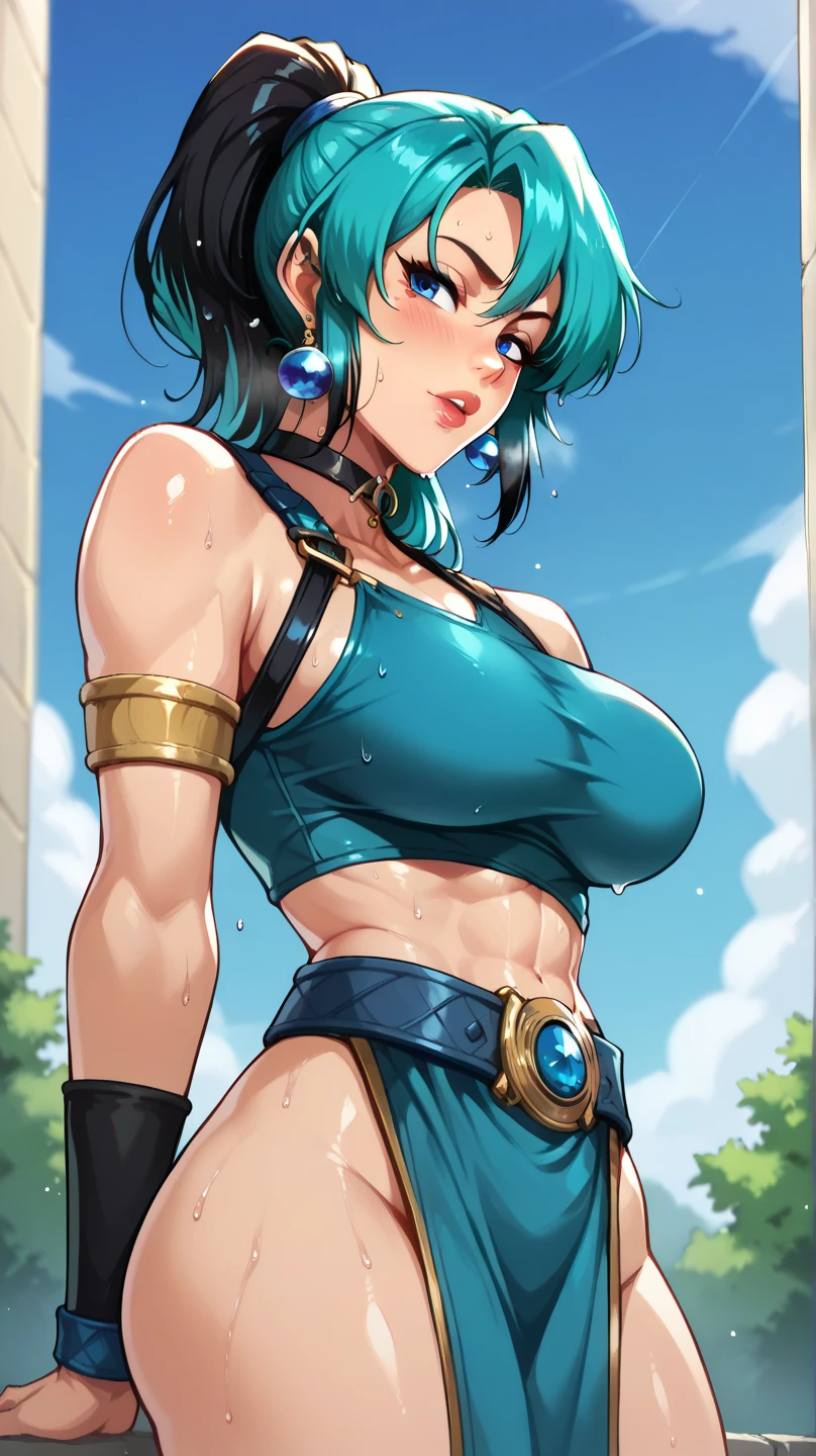 ((best quality)), ((masterpiece)), (detailed), lyn fire emblem, cleavege, no pants, turtleneck sweater, hot, ecchi, cute, side boob