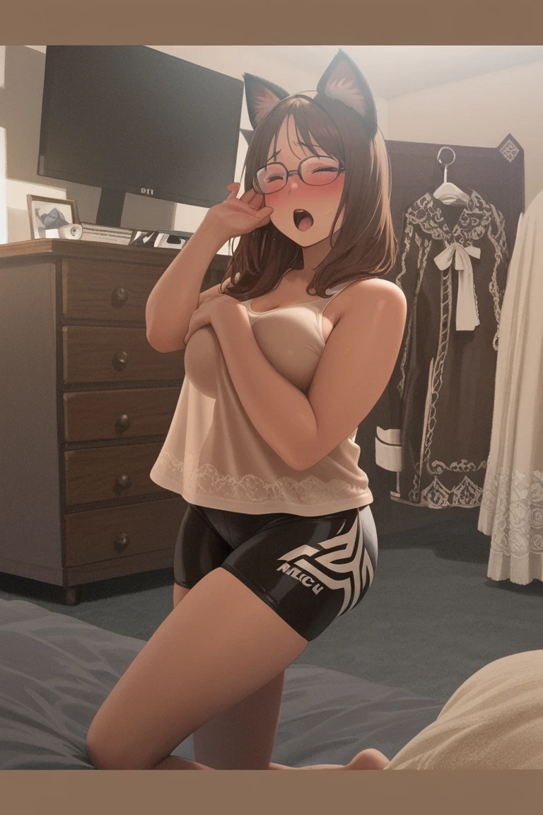 score_9_up, score_8_up, score_7_up, 1girl, solo, mature female, Nobara Kugisaki, brown bob hair, brown eyes, pink lips, parted lips, fit slim body, perfect medium erected breast, (((grey hoodie, black tight thong, white gaiters))), (((modern open space kitchen, with panoramic windows))), looking at the viewer, perfect model body, seductive pose