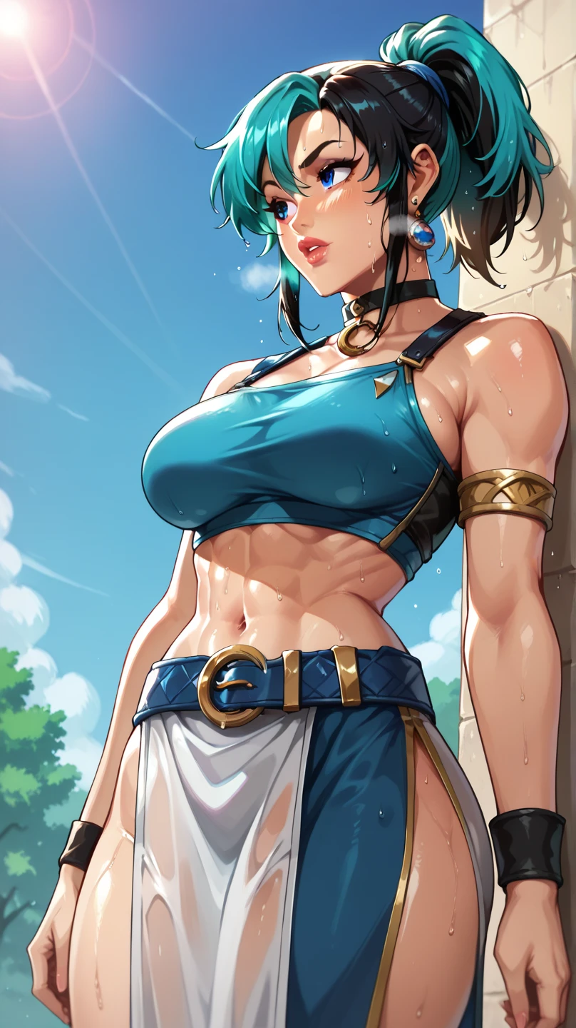 The 2 centimeter little guy slides down the ass of the giant girl with huge bare breasts and ass and vagina wearing very tight translucent shorts