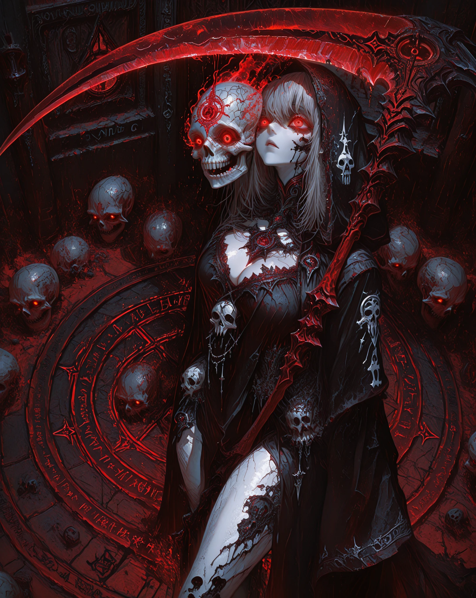 ((Лучшее качество)), ((шедевр)), (подробный), elf, vampire, black medium hair, gothic clothes, gothic, yellow eyes, blank stare, tall, medium hair, short bangs, pale skin, gothic style, blood, background of many bloody roses, lies in roses, bloody background, gothic aesthetics, curly black hair with bangs, decoration with spikes Around his neck, a crown of thorns demon, hell, fire,