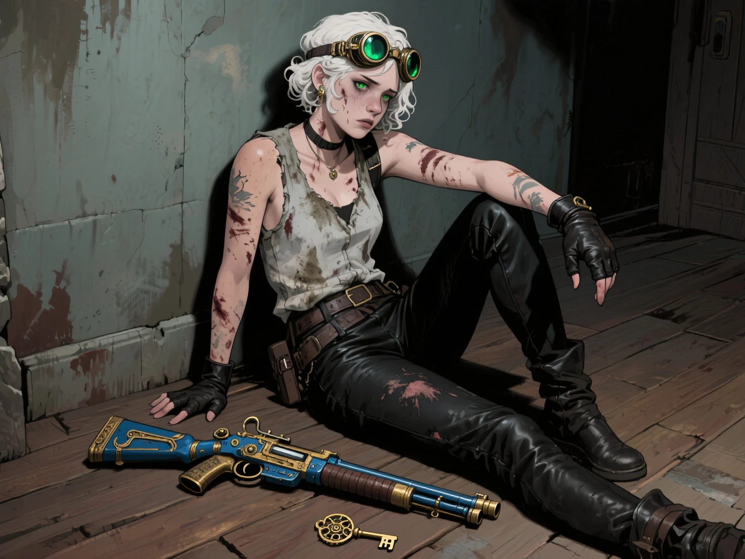 <lora:pirate 3d:0.67> pirate, bandage, 1 eye, scar ,( tavern:1.1) kneeling doggy style on all fours, scull