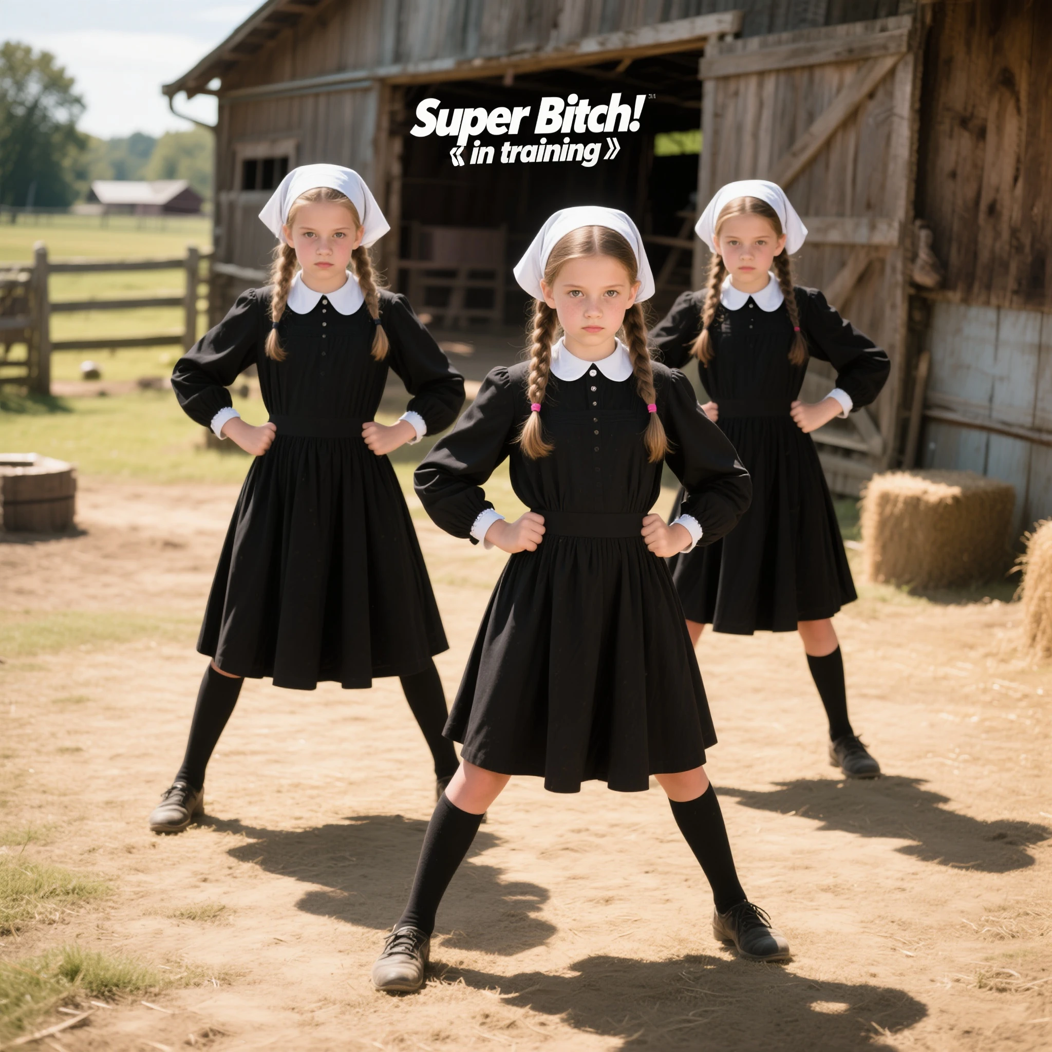 Two children dressed as cruel and malevolent playing in the classroom 