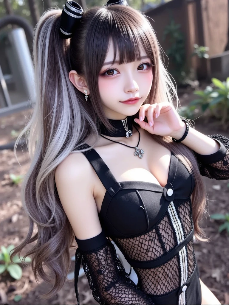 最high quality, masterpiece, 32K、Very detailed、Realistic、1 girl, Japanese women、Cute Face, (photo Actual:1.3),Long hair in twin tails(Beautiful hairstyle with black hair and red pink)、Sexy pose、Posing for the camera、Bend forward to emphasize your chest、Edge lighting, (Skin with attention to detail:1.2), 8k超High resolution, Single-lens reflex camera, high quality, High resolution, 4K, 8k, Optimal ratio of four fingers to one thumb, (Actual:1.3), cute 1 girl, Realistic、Super Realistic、32K、Very detailed、masterpiece, 最high quality, beautiful girl, beauty、Gorgeous girl, Big Tits、Big Breasts, Big Ass, Tight waist, Spread your legs, Plenty of facial detail, Futuristic sexy costume(Sexy costume in black, white and pink), A bra with a heart-shaped cleavage、black and pink shorts、Black knee-high socks、Sexy legs、cyber punk, City of the Future, hologram, Neon lighting, Very detailedな, High resolution, masterpiece, high quality, High resolution, Neon colored cat ear headband