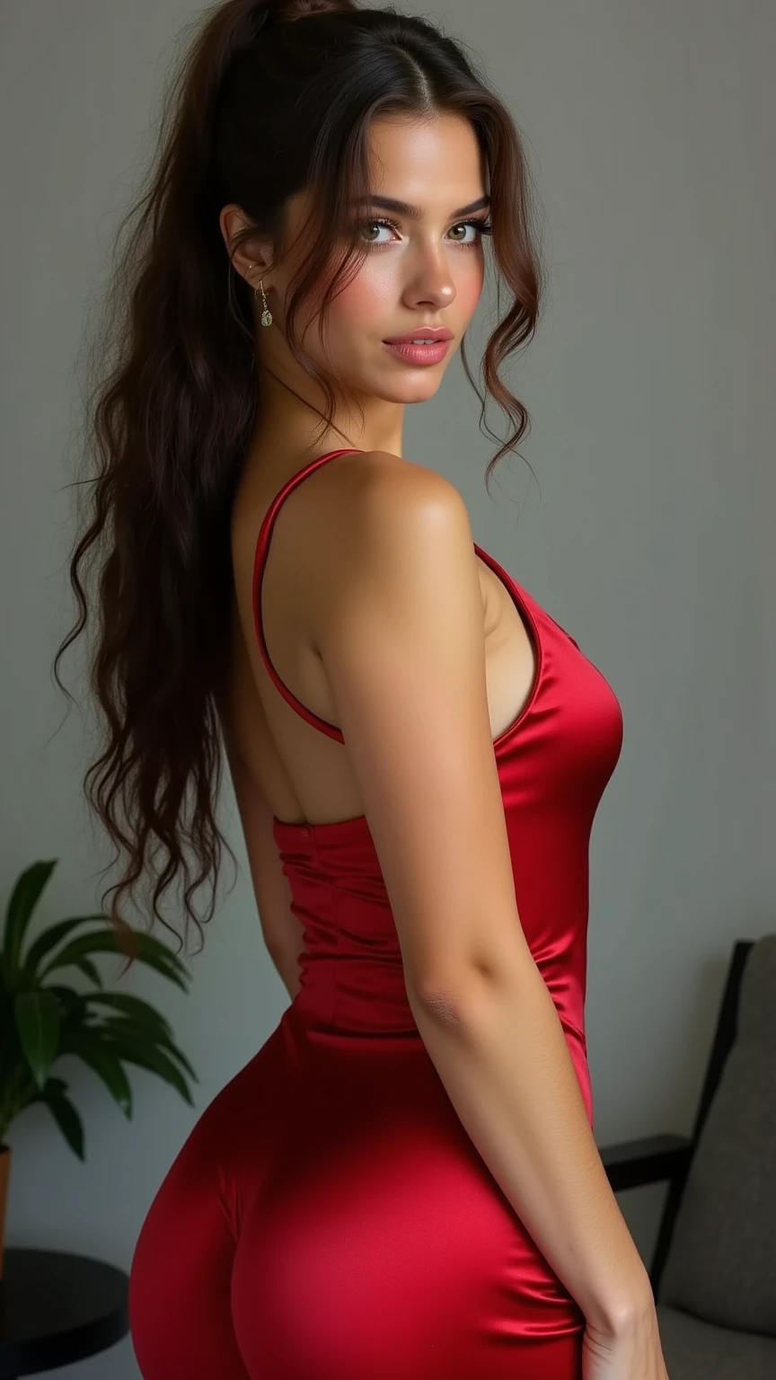 araffed woman con un vestido rojo posing for a picture, Penelope Cruz, 20years photo of Penelope Cruz, con un vestido rojo, portrait of Penelope Cruz, escote, a principios de sus 2 0, usando un vestido rojo, with high cheekbones, escote, usando un vestido rojo, teta lateral, in elegant decollete, posando