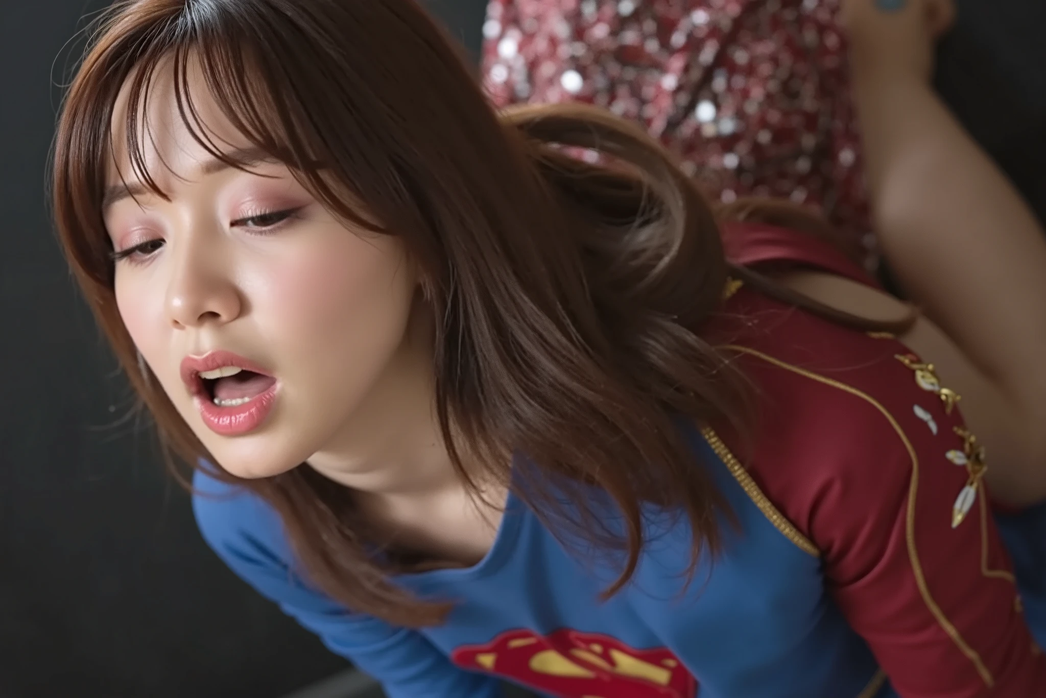 Draw the face in super detail、8k、スーパーガールofコスチュームを着て、Lie on your back、悲しみof表情、Sleeping、Draw a detailed face、deceased、Unconscious、Writhing、Wear a red cloak、Hairstyle: Short hair、Always close your eyes、Bloodyになる、Bloody、suffering、hang、defeat、of、Climax Face、He always has a painful look on his face、It's going to be painful.、顔of弱さ、Inevitably dead face、A beautiful girl who always spits blood from her mouth、Japanese、かわいい美しい女of子、(((Beautiful legs in black tights.)))、(((Beautiful feet)))、(((元of画像を最大限に活用する)))、(((Supergirl Costume)))、(((ショートカットof美しい髪)))、(((I was injured)))、(((足元は必ず黒ofタイツを履いてください)))、(((You must wear red boots)))、((最高of画質、8k))、((Highest quality、8k、masterpiece:1.3))、(((Keep your background simple)))、Sharp focus:1.2、Beautiful woman with perfect figure:1.4、Slim Abs:1.2、Wet body:1.5、非常に詳細な顔と肌of質感、8k、Keep your background simple