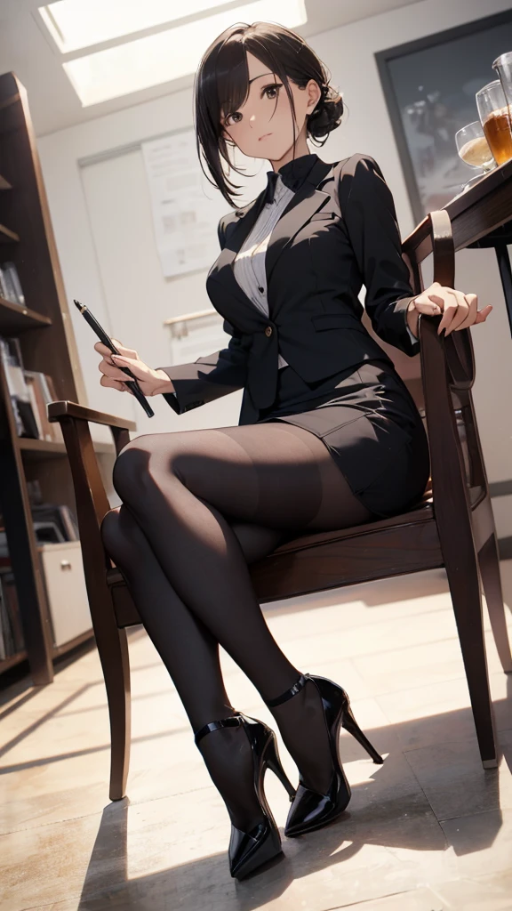 (Office assistant:1.2),(business suit:1.3),(anime style:1.1),(gray hair:1.2),(glasses:1.1),(skirt:0.9),(pantyhose:0.9),(high heels:0.9) --auto --s2